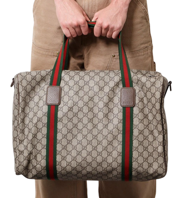 Foto do produto Bolsa Gucci Brown Gg Supreme Fabric And Leather Duffle Bag With Web Detail