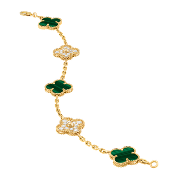 Foto do produto Pulseira Van Cleef Vintage Alhambra 5 motivos Malaquita Diamante