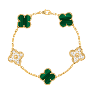 Foto do produto Pulseira Van Cleef Vintage Alhambra 5 motivos Malaquita Diamante