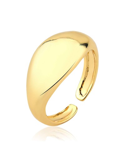 Anel dourado bold largo design aberto banho ouro