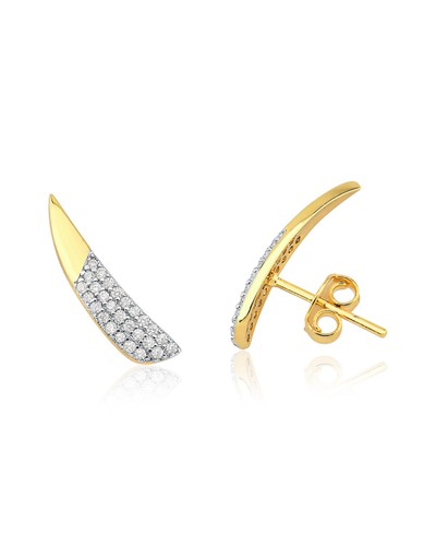 Brinco ear cuff dourado curvado com detalhe cravejado