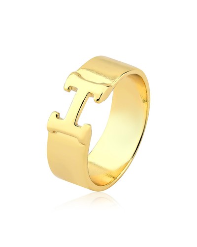 Anel dourado largo Authentical banhado a ouro 18k