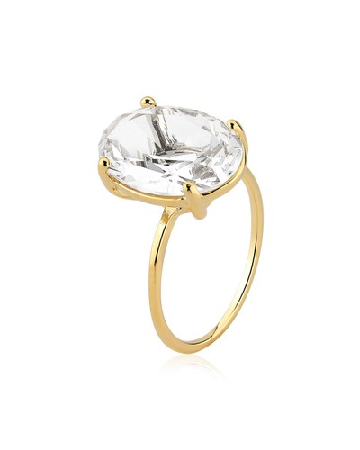 Anel dourado com cristal oval grande Authentical