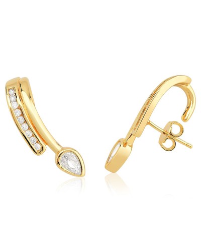 Brinco Ear Hook Detalhe Zircônia Branca Banhado a Ouro 18K 