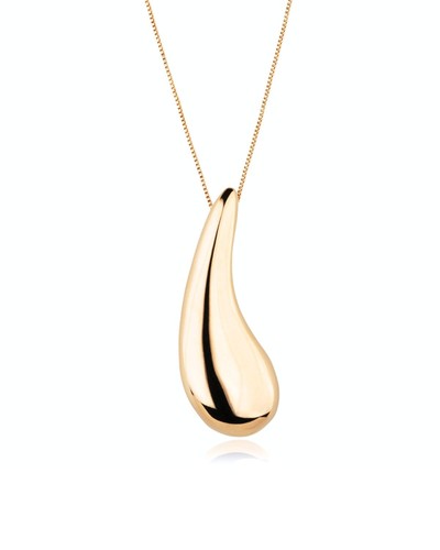 Colar Feminino Dourado Malha Veneziana Pingente Gota