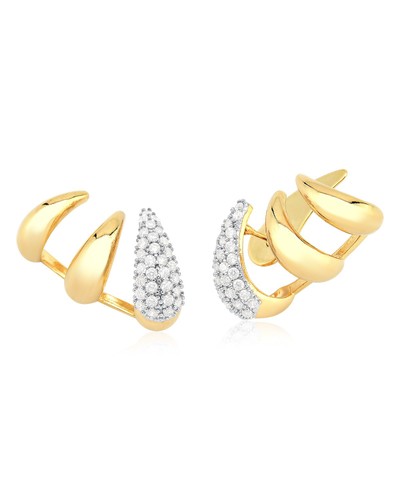 Brinco Dourado Ear Cuff Cravejado Zircônias Brancas