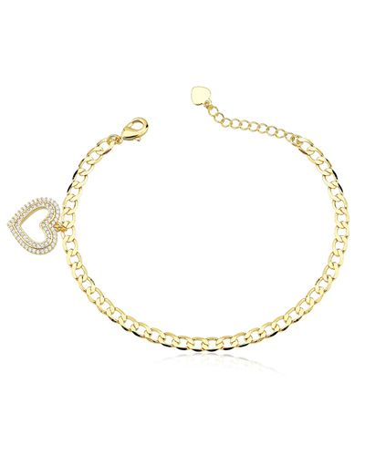 Pulseira dourada elo grumet pingente coração cravejado 
