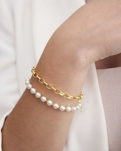 Pulseira com perolas banhada a ouro 18k