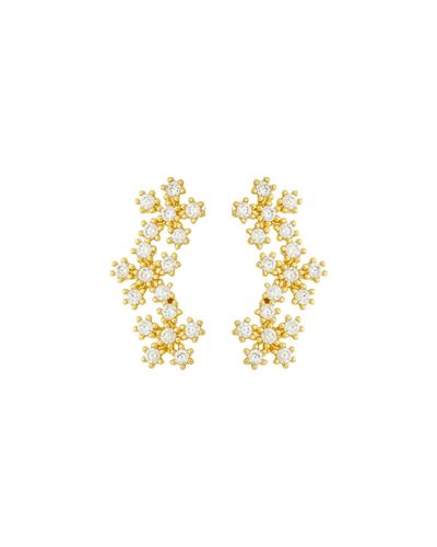 Brinco dourado flores cravejadas 
