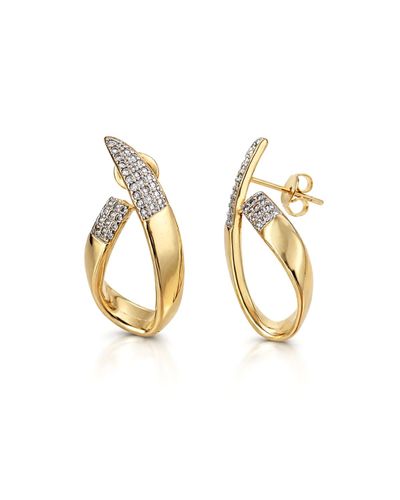 Brinco dourado frontal gota vazada zircônia branca