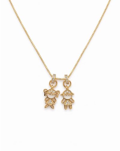 Colar dourado malha veneziana pingentes 2 filhos casal