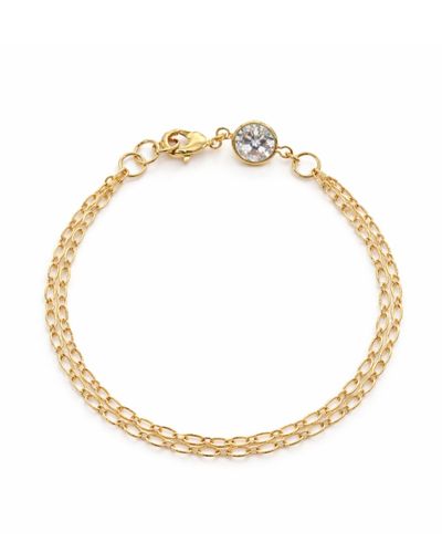 Pulseira dourada dupla de elos com ponto de luz