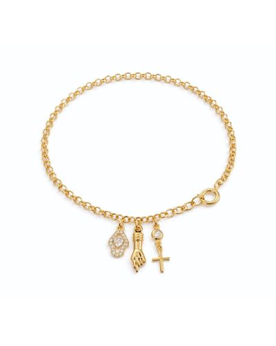 Pulseira dourada elos português 3 pingentes