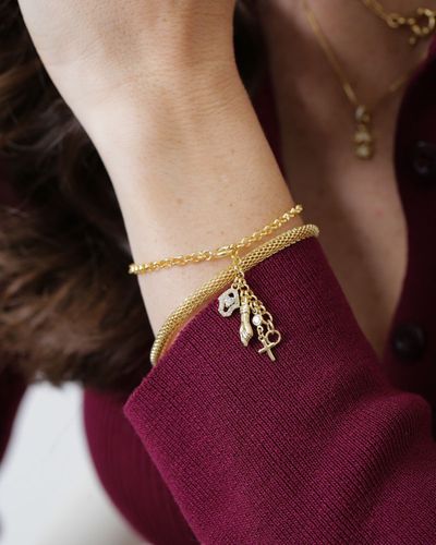 Pulseira dourada malha esteira redonda