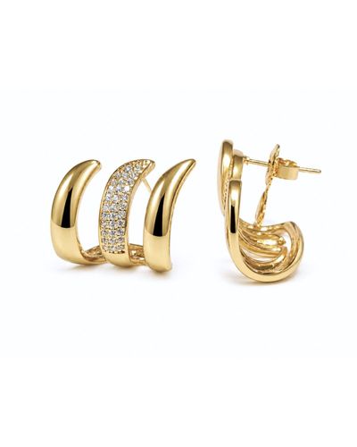 Brinco dourado 3 aros detalhe cravejado 
