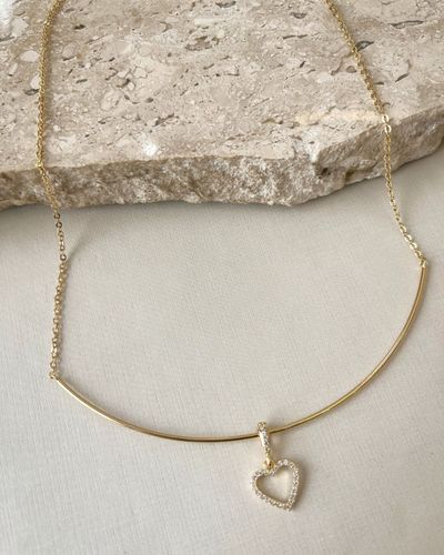 Choker Elo Português Pingente Coração Vazado Zircônia