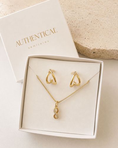 Kit 8 - Kit Brinco Argola e Colar Infinito Dourado