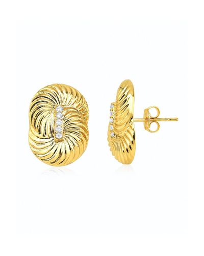 Brinco Dourado Texturizado Detalhe Central Cravejado