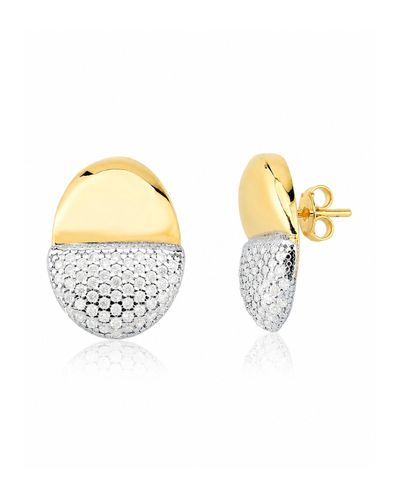 Brinco Oval Dourado com Metade Lisa e Cravejada