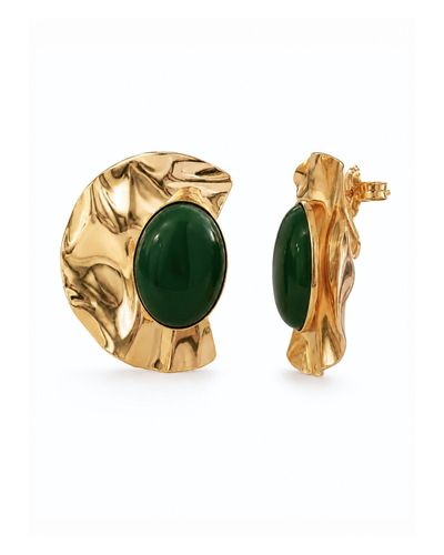 Maxi brinco dourado orgânico verde