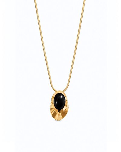 Colar malha diamantada pingente orgânico oval preto