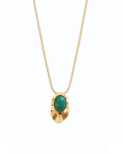 Colar malha diamantada pingente orgânico oval verde