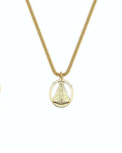 Colar dourado malha esteira pingente nossa senhora