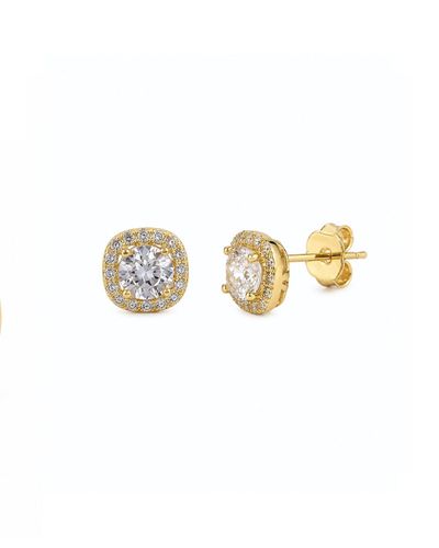 Brinco dourado quadrado cristal cravejado em volta