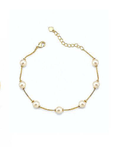 Pulseira dourada malha veneziana 7 pérolas