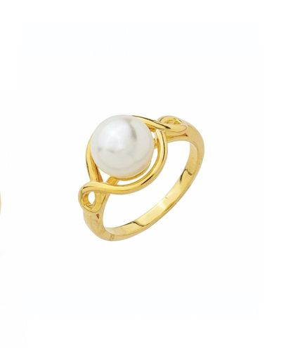 Anel dourado pérola shell detalhe entrelaçado