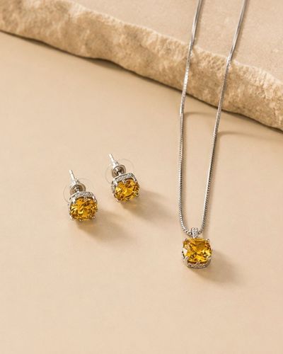 Conjunto Colar e Brinco Ponto de Luz Quadrado