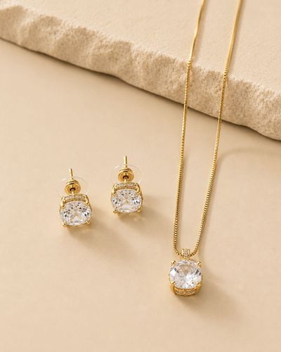 Conjunto Colar e Brinco Ponto de Luz Quadrado