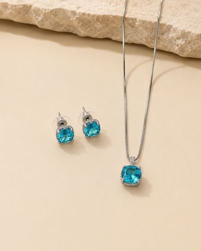 Conjunto Colar e Brinco Ponto de Luz Quadrado