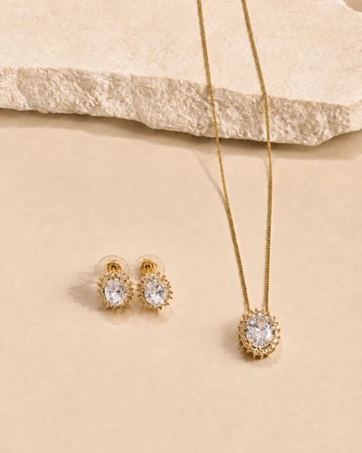 Conjunto Colar e Brinco Ponto de Luz oval