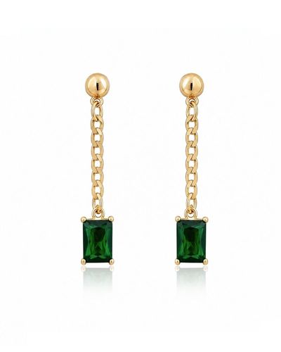 Brinco dourado longo corrente elo grumet com cristal  