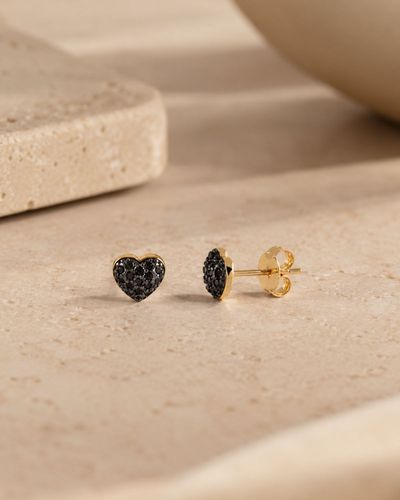 Brinco dourado coração cravejado zircônias negras
