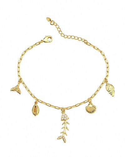 Pulseira dourada elos cartier pingentes conchas e peixe