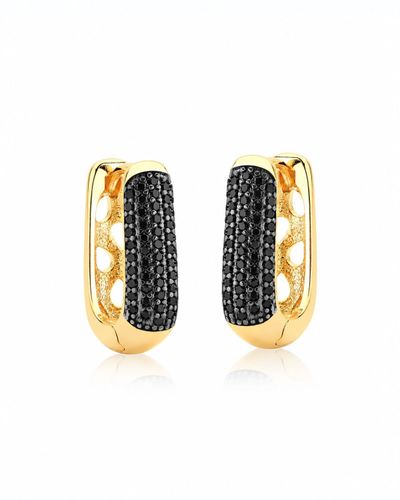 Argola Oval Dourada Cravejada com Zircônias Negras