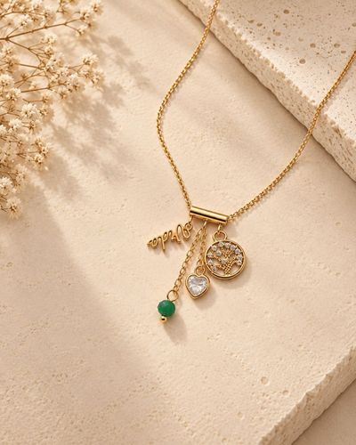 Colar dourado mini elos pingente patuá vida