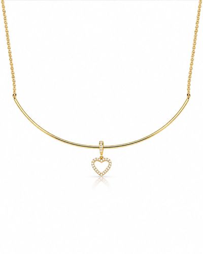 Choker Elo Português Pingente Coração Vazado Zircônia