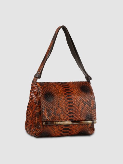 BOLSA PANTANAL COURO PYTHON LARANJA