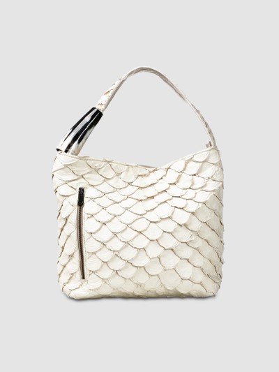 BOLSA POCONÉ COURO PIRARUCU OFF WHITE