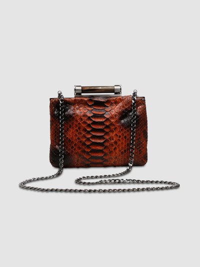 CLUTCH CASEARA COURO PYTHON LARANJA