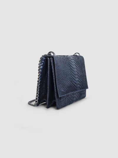 BOLSA TOÉ COURO PYTHON AZUL ESCURO