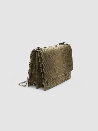 BOLSA TOÉ COURO PYTHON OLIVA