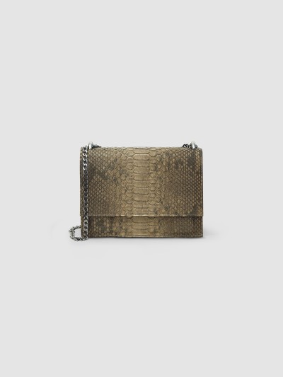 BOLSA TOÉ COURO PYTHON OLIVA