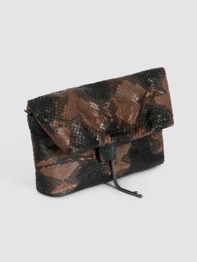 BOLSA BAMBU COURO PYTHON VERDE E MARROM