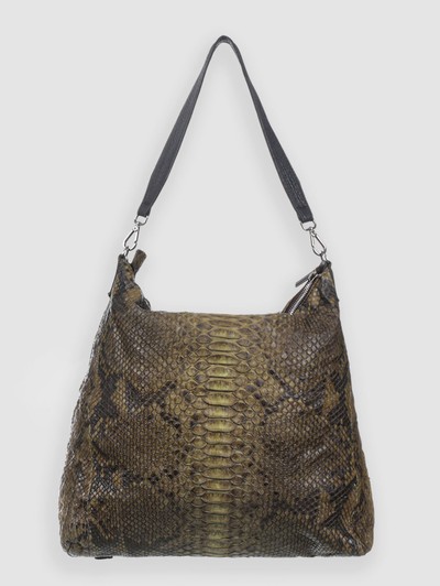 BOLSA-MOCHILA CUMBARU COURO PYTHON OLIVA