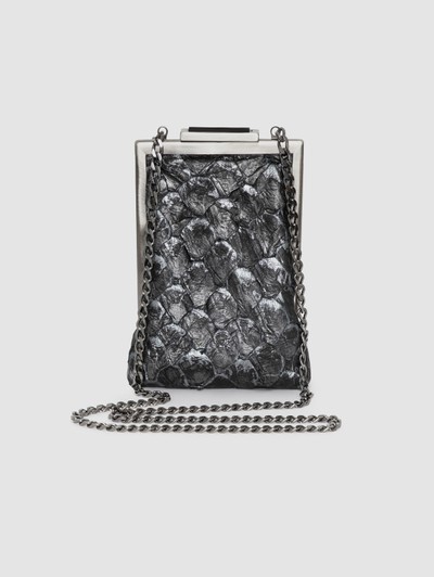 CLUTCH AFUÁ COURO PIRARUCU PRETO COM PRATA