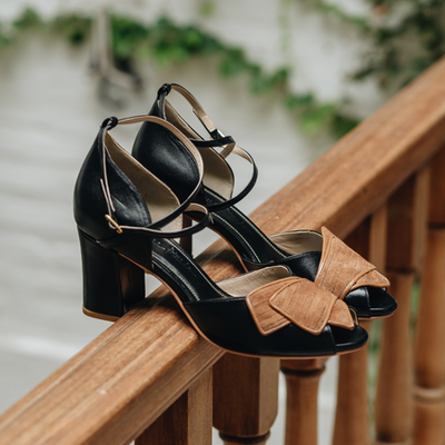 Sandália Alta Janaína - Preto + Fendi  | salto medio 6.5cm